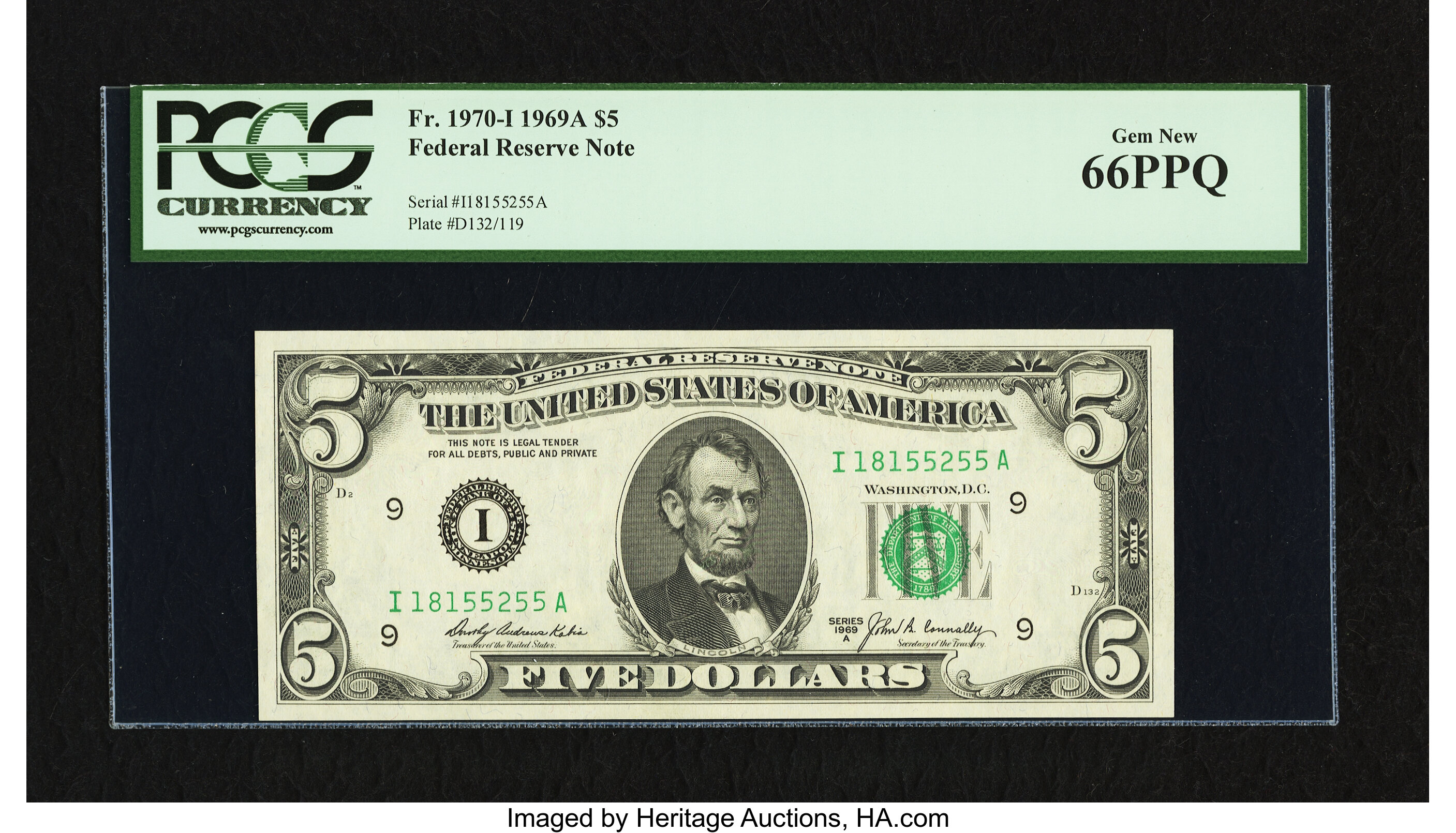 image for: Fr. 1970-I $5 1969A Federal Reserve Note. PCGS Gem New 66PPQ....