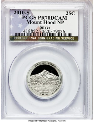 image for: 2010-S 25C Mount Hood National Park Silver PR70 Deep Cameo PCGS. PCGS Population (332). NGC Census: (0). (#418852)...
