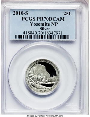 image for: 2010-S 25C Yosemite National Park Silver PR70 Deep Cameo PCGS. PCGS Population (329). NGC Census: (0). (#418840)...