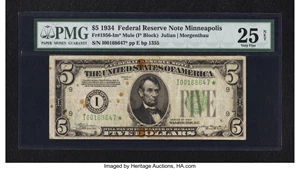 image for: Fr. 1956-I* $5 1934 Dark Green Seal Mule Federal Reserve Star Note. PMG Very Fine 25 Net....
