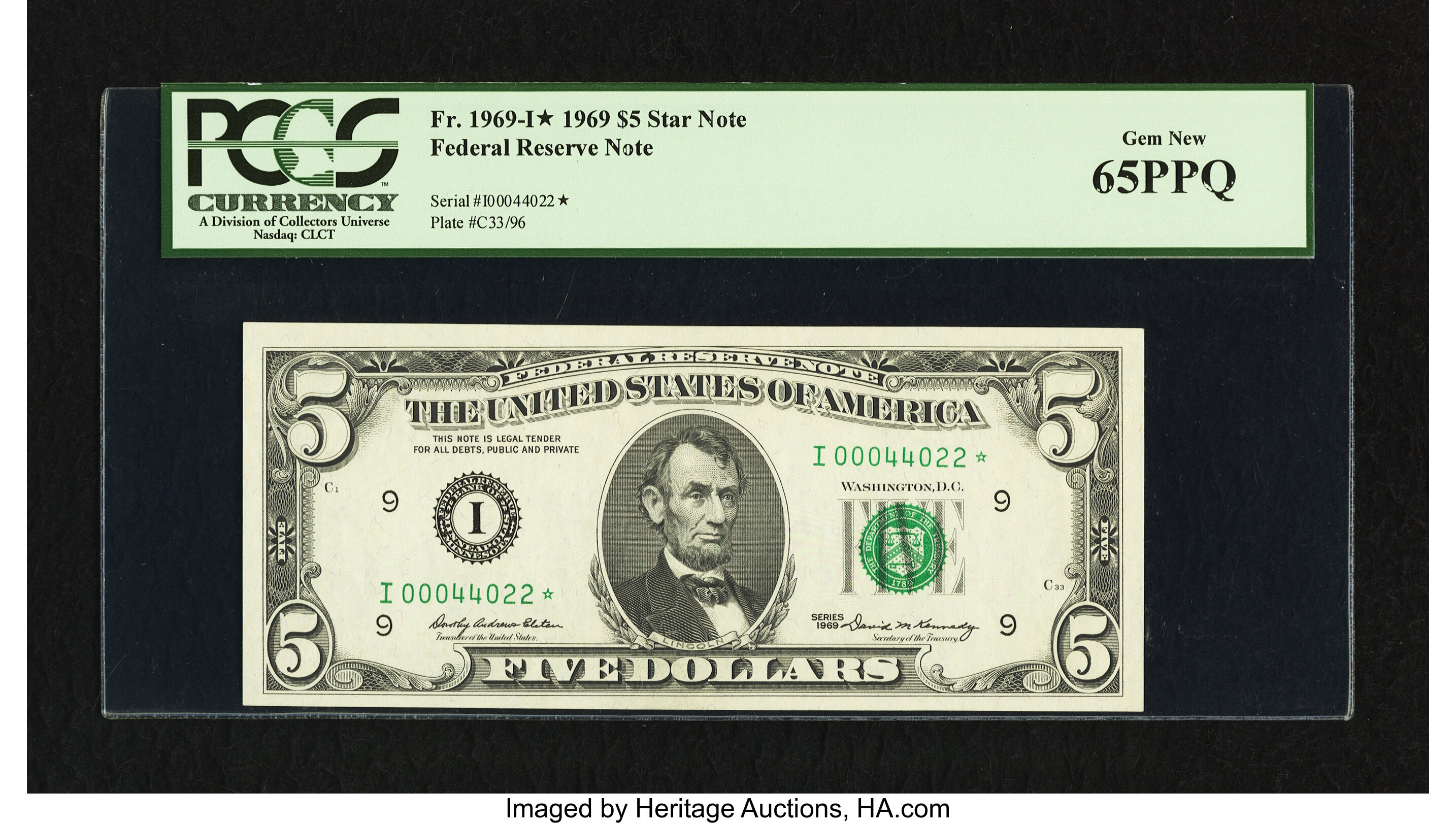 image for: Fr. 1969-I* $5 1969 Federal Reserve Star Note. PCGS Gem New 65PPQ....