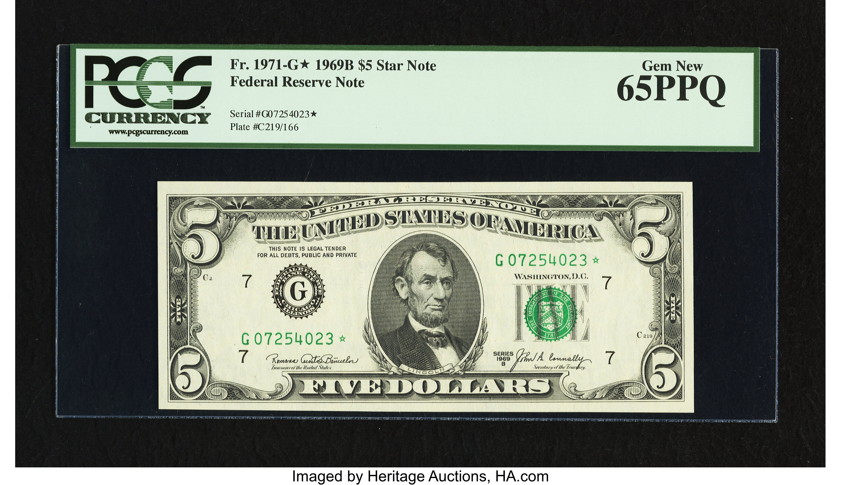 image for: Fr. 1971-G* $5 1969B Federal Reserve Star Note. PCGS Gem New 65PPQ....