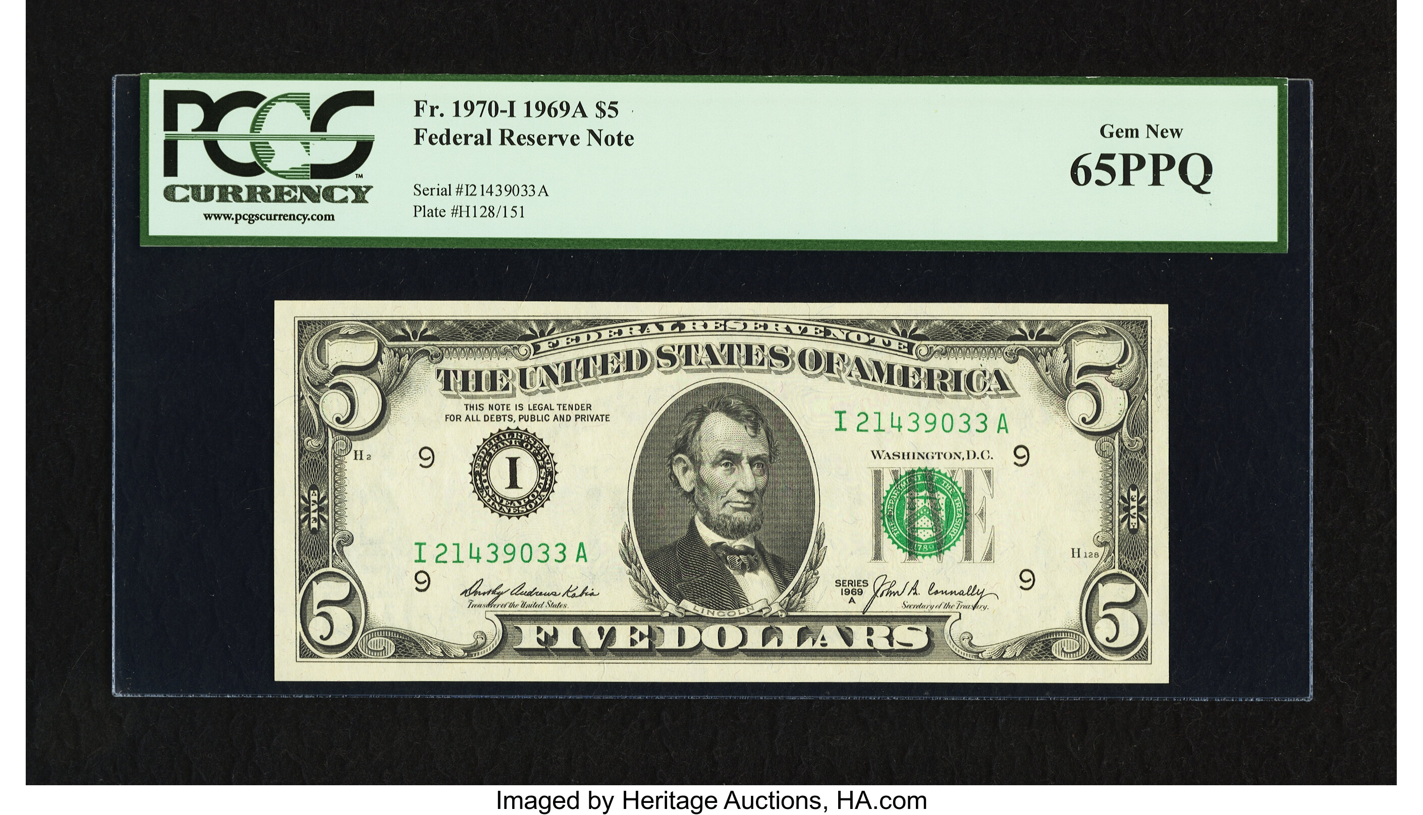 image for: Fr. 1970-I $5 1969A Federal Reserve Note. PCGS Gem New 65PPQ....