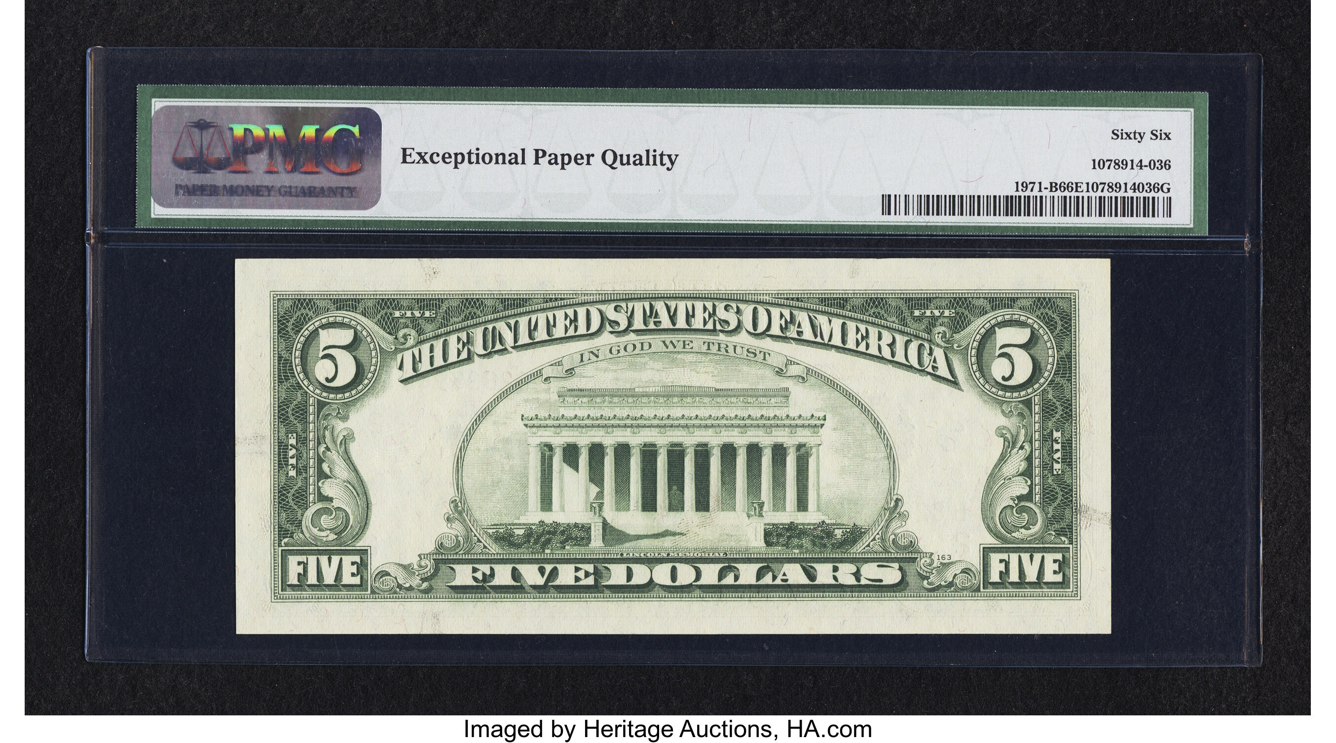 image for: Fr. 1971-B $5 1969B Federal Reserve Note. PMG Gem Uncirculated 66 EPQ....