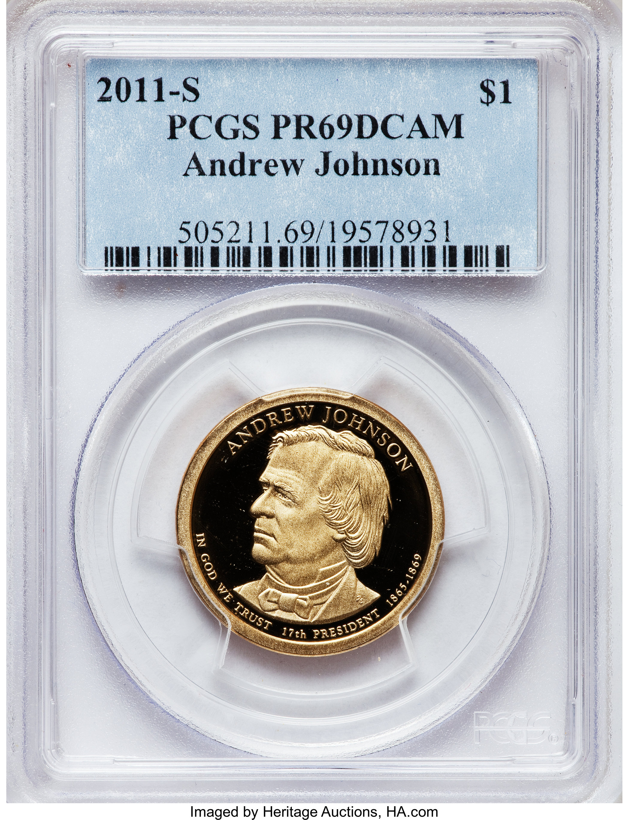 image for: 2011-S $1 Andrew Johnson PR69 Deep Cameo PCGS. PCGS Population (979/127). NGC Census: (0/0).   The image displayed is a sto...