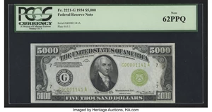 image for: Fr. 2221-G $5000 1934 Federal Reserve Note. PCGS New 62PPQ....
