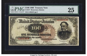 image for: Fr. 377 $100 1890 Treasury Note PMG Very Fine 25....