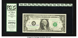 image for: Double Courtesy Autographed Fr. 1903-E $1 1969 Federal Reserve Note. PCGS Superb Gem New 69PPQ....