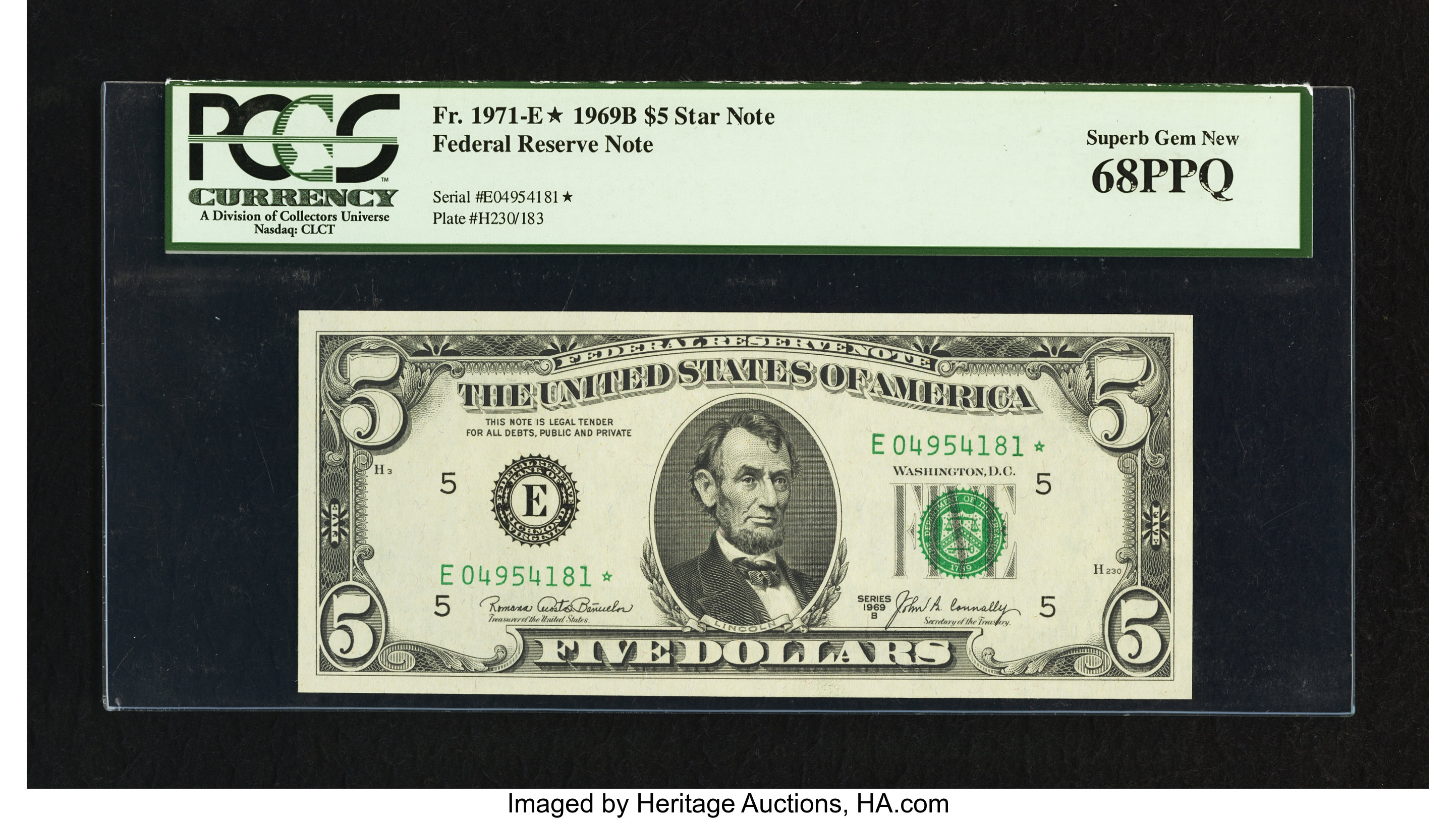 image for: Fr. 1971-E* $5 1969B Federal Reserve Note. PCGS Superb Gem New 68PPQ....
