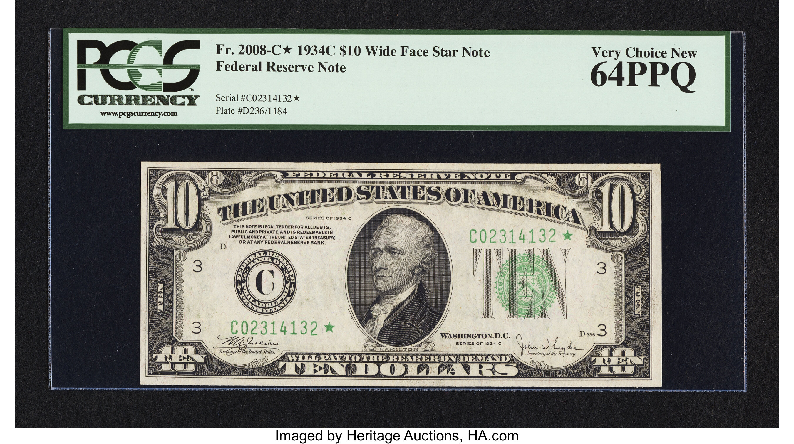 image for: Fr. 2008-C* $10 1934C Wide Face Federal Reserve Note. PCGS Very Choice New 64PPQ....
