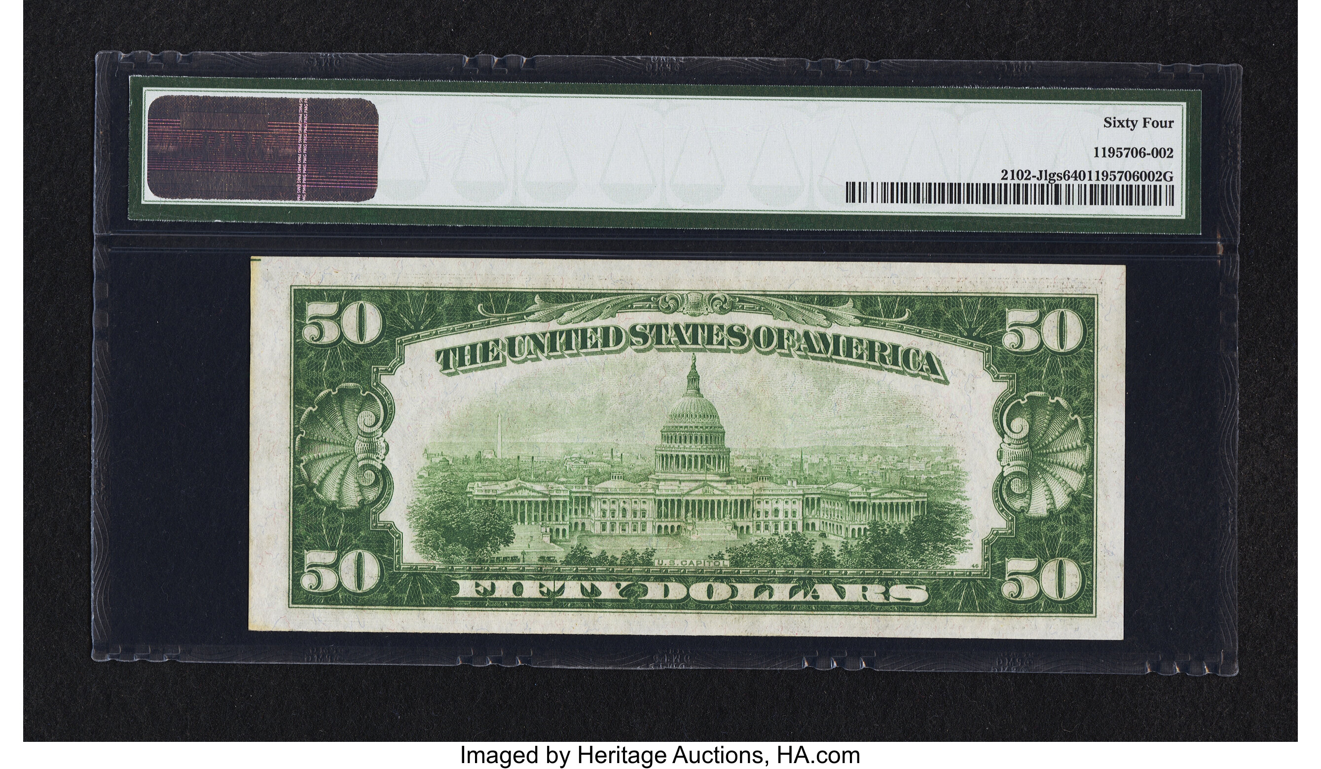 image for: Fr. 2102-J $50 1934 Light Green Seal Federal Reserve Note. PMG Choice Uncirculated 64....