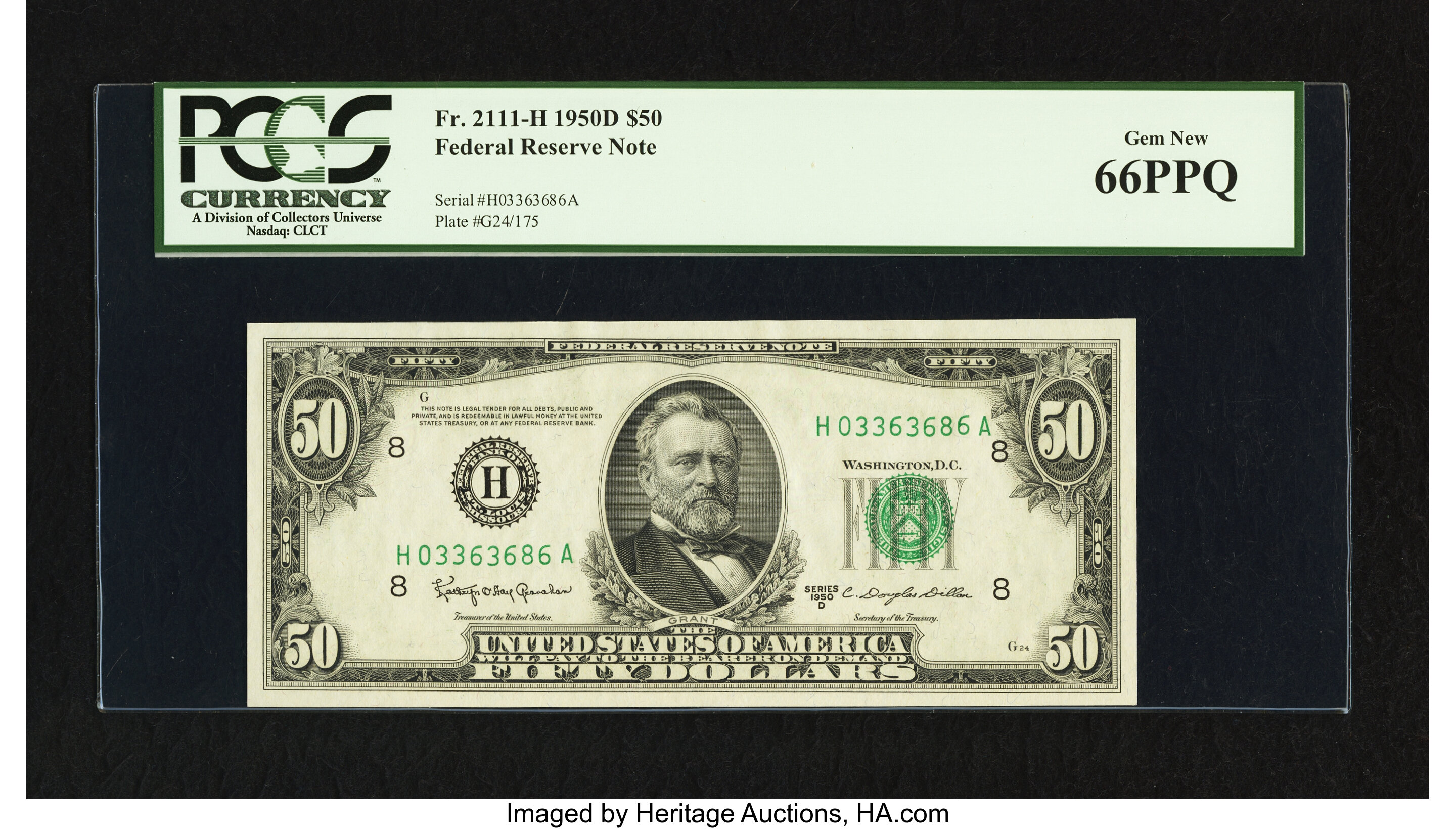 image for: Fr. 2111-H $50 1950D Federal Reserve Note. PCGS Gem New 66PPQ....