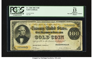 image for: Fr. 1206 $100 1882 Gold Certificate PCGS Apparent Fine 15....