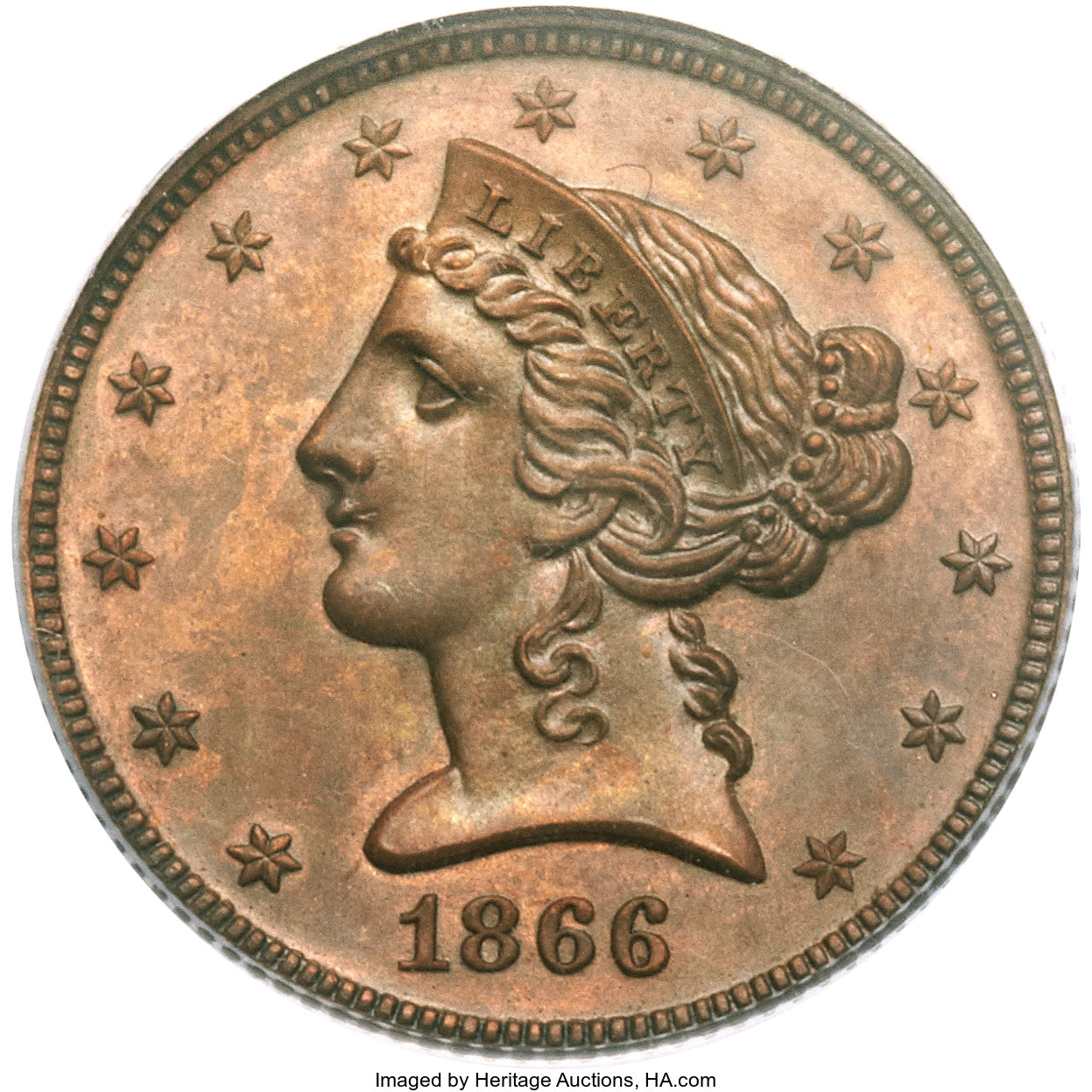 image for: 1866 $5 Five Dollar, Judd-546, Pollock-610, High R.7, PR64 Brown PCGS....