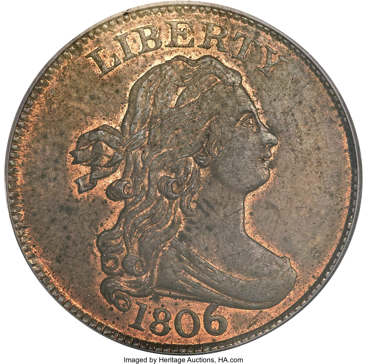 1806 1/2 C Large 6, Stems MS62 Red and Brown PCGS. CAC. C-4, B-4, R.1. ...