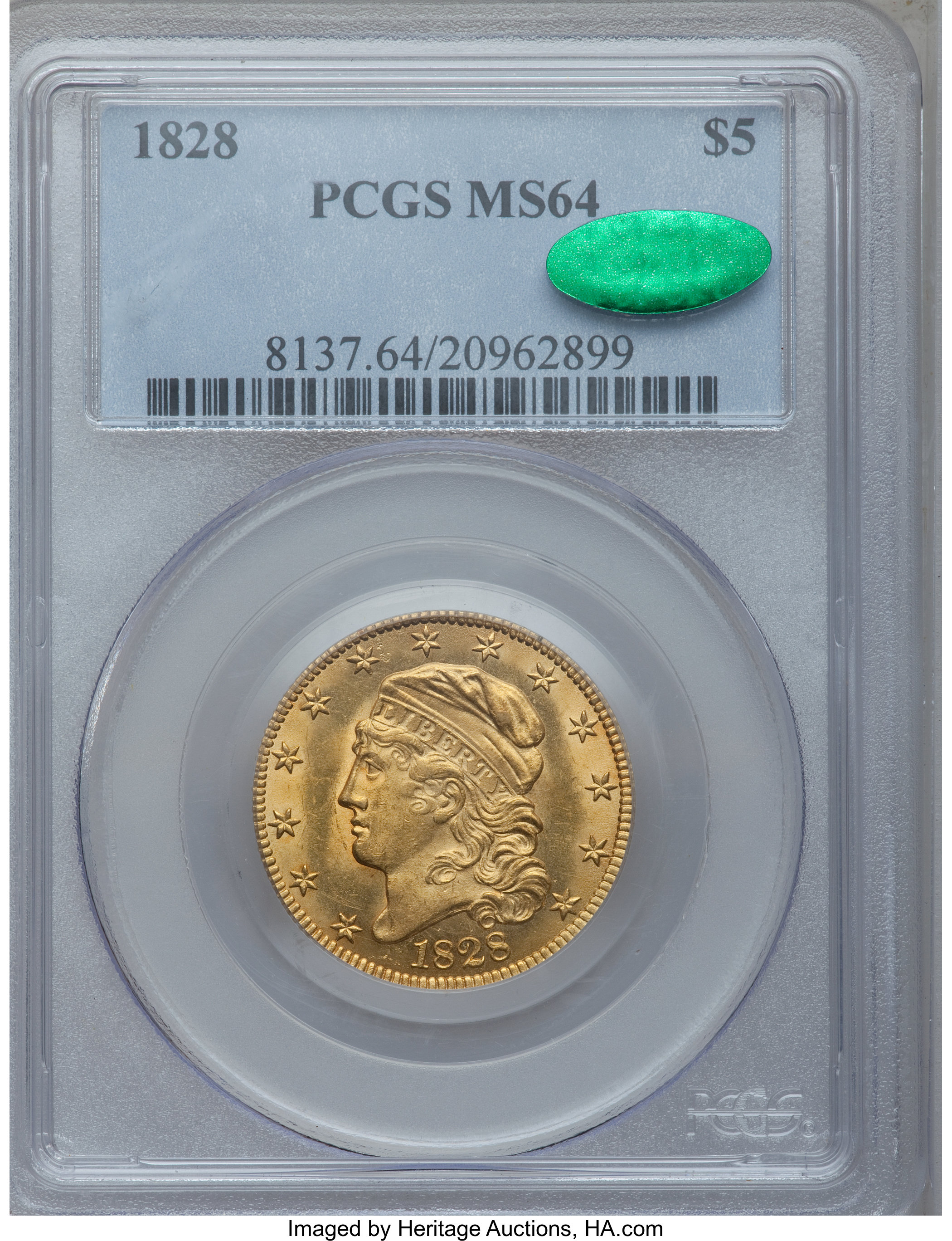 image for: 1828 $5 MS64 PCGS. CAC. Breen-6488, BD-4, High R.6....