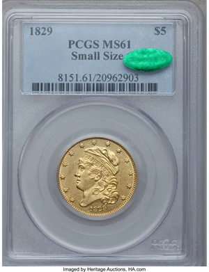 image for: 1829 $5 Small Date MS61 PCGS. CAC. Breen-6490, BD-2, R.7....