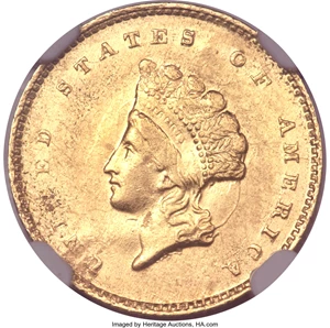 image for: 1855-C G$1 MS62 NGC. Variety 2....