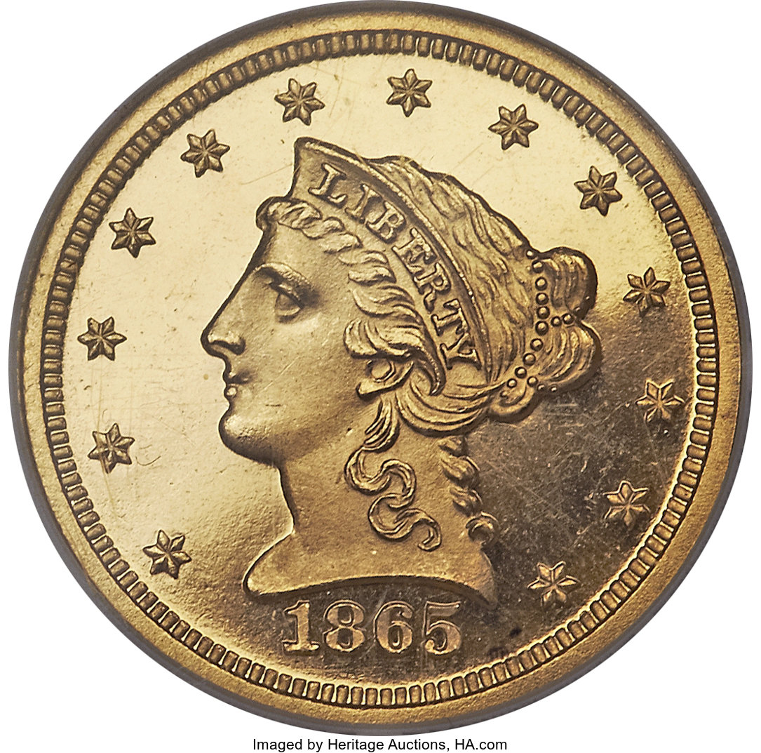 image for: 1865 $2 1/2 PR65 Ultra Cameo NGC. CAC....