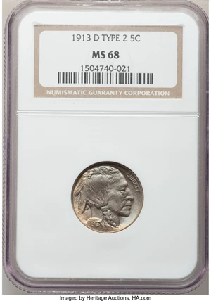 image for: 1913-D 5C Type Two MS68 NGC....
