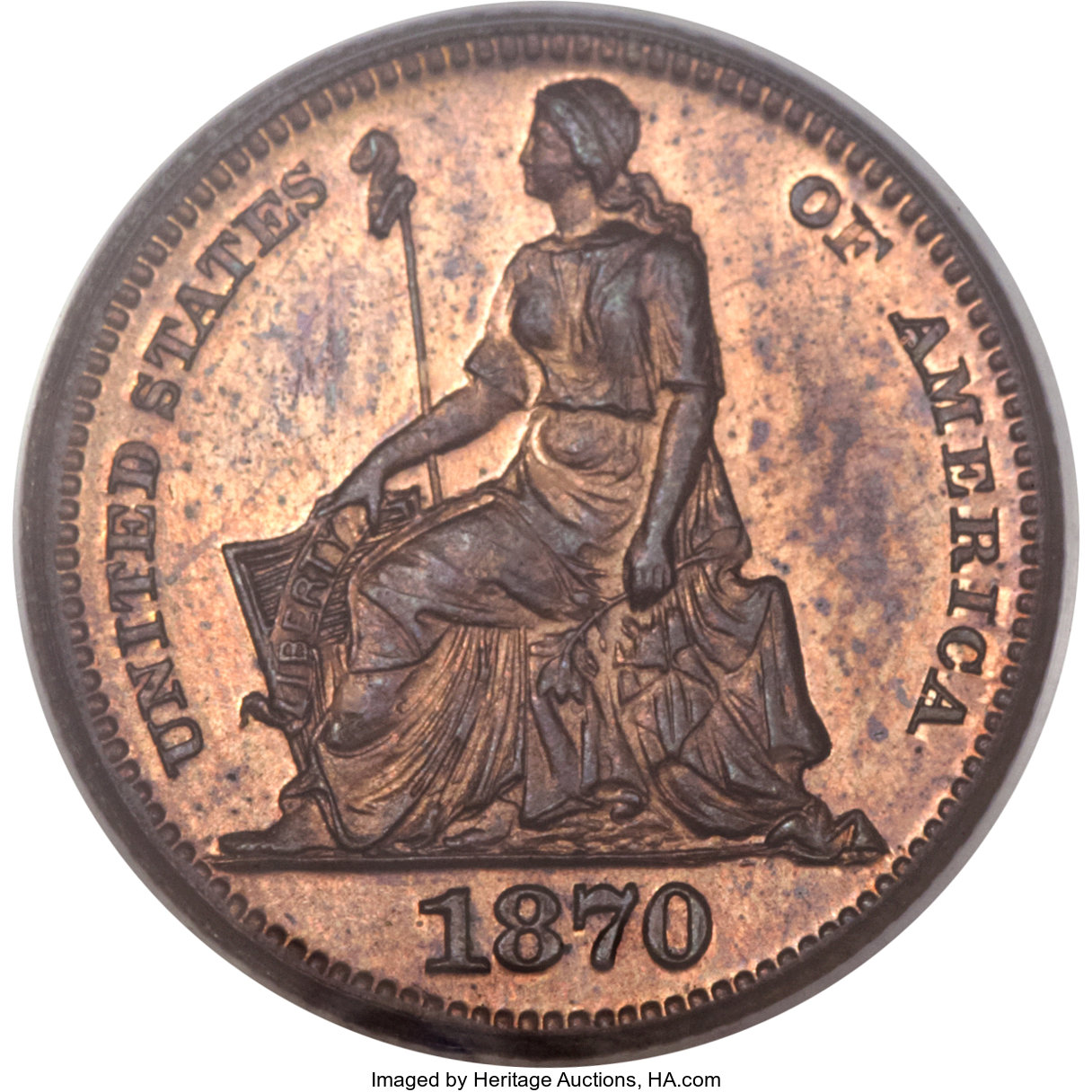 image for: 1870 3CS Three Cent Silver, Judd-799, Pollock-886, R.6-7, PR65 Red and Brown PCGS. CAC....