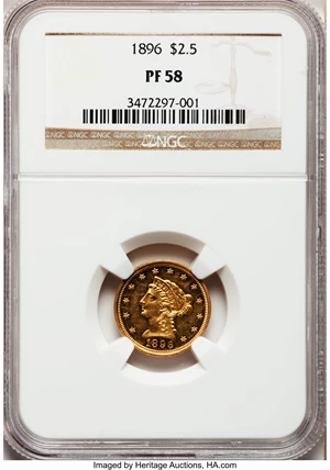 image for: 1896 $2 1/2 PR58 NGC....
