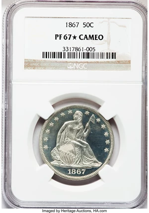 image for: 1867 50C PR67 ★ Cameo NGC....
