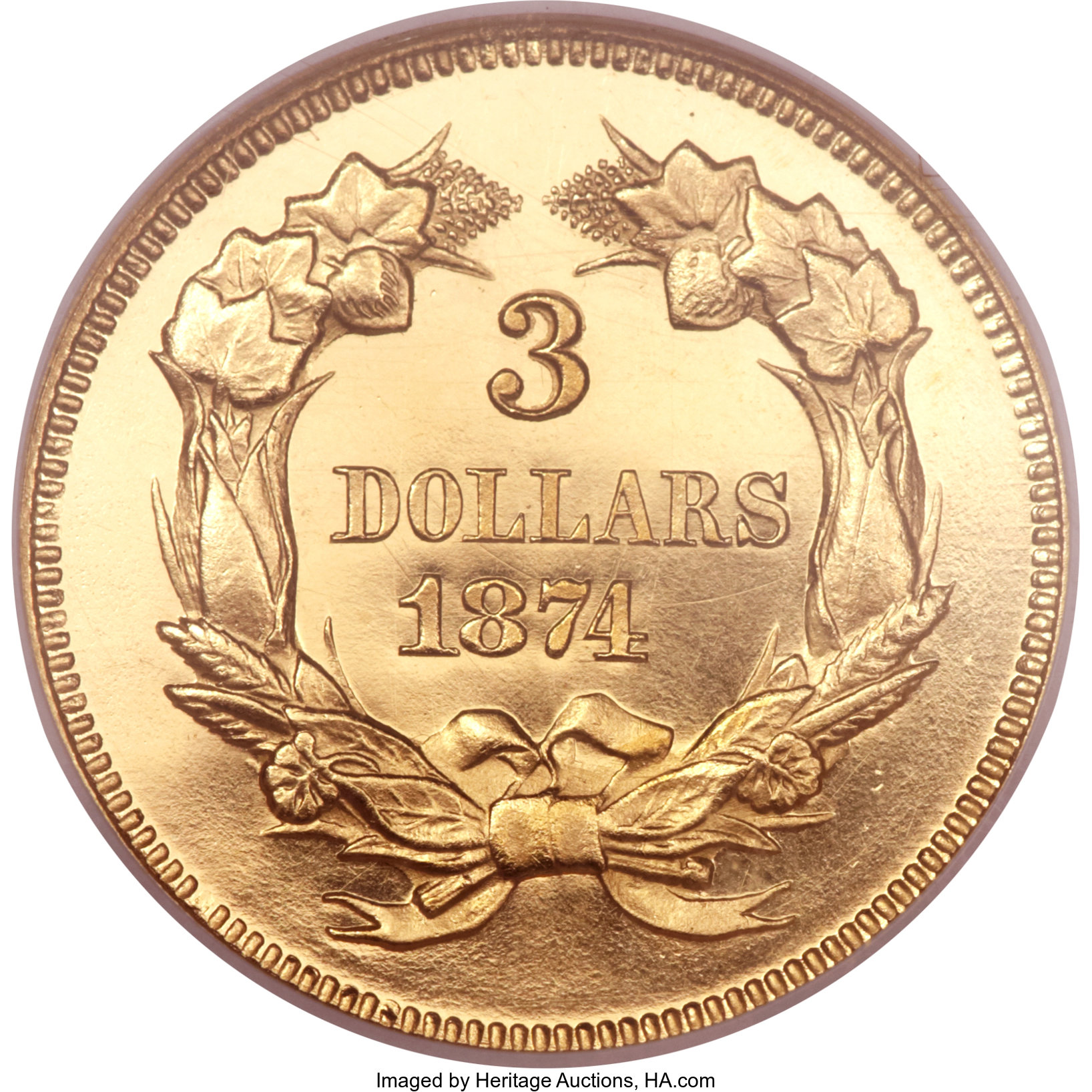 image for: 1874 $3 PR65 Cameo NGC....