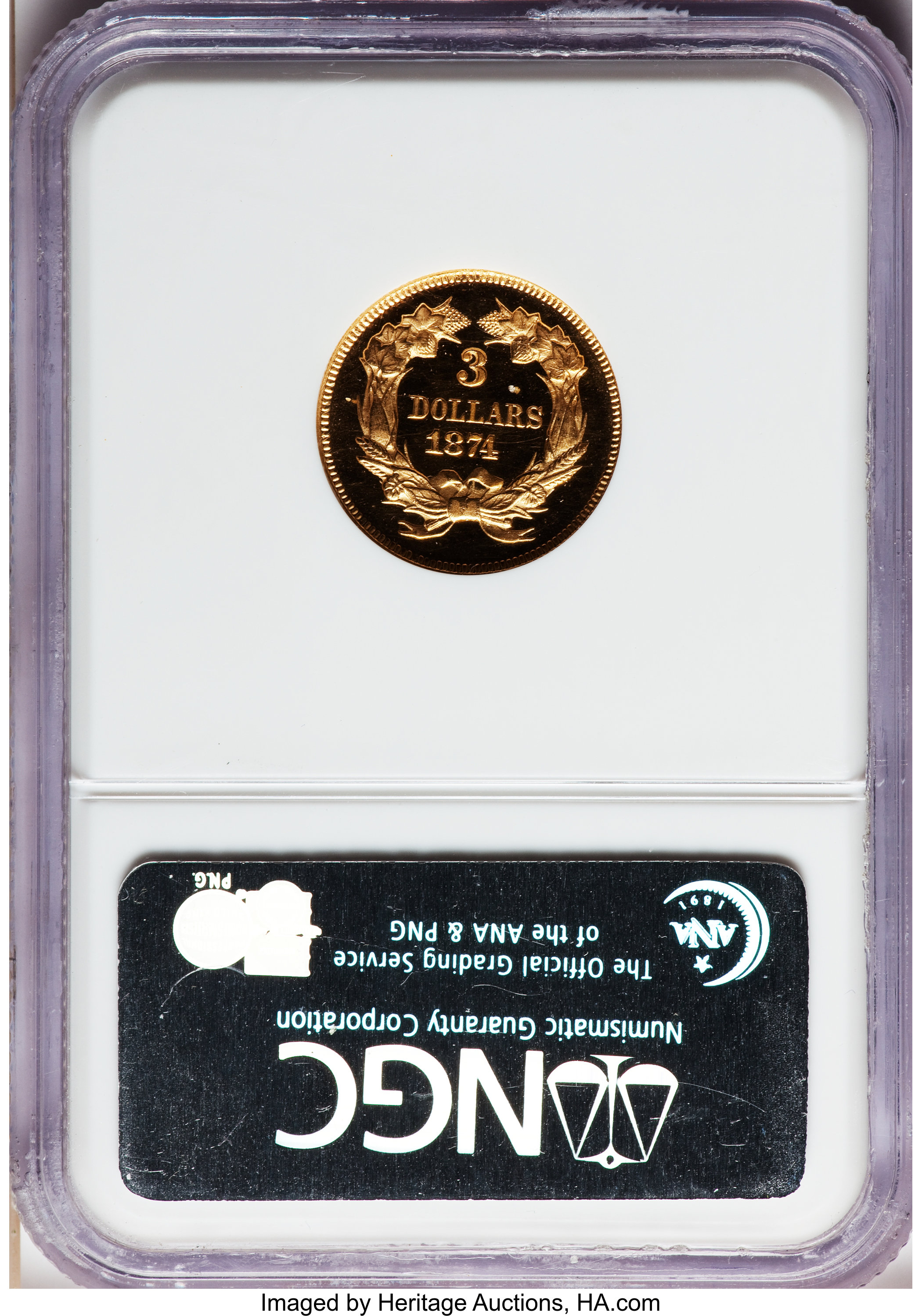 image for: 1874 $3 PR65 Cameo NGC....