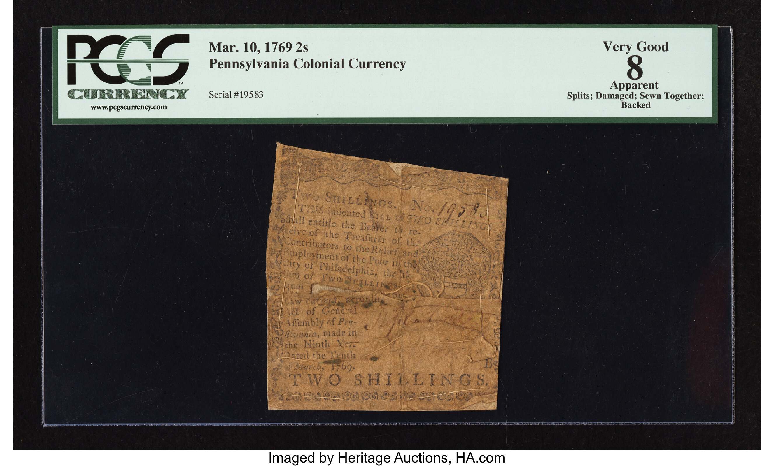 image for: Pennsylvania March 10, 1769 2s PCGS Apparent Very Good 08....