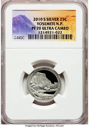 image for: 2010-S 25C Yosemite National Park Silver PR70 Ultra Cameo NGC. NGC Census: (0). PCGS Population (327). (#418840)...