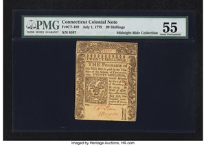 image for: Connecticut July 1, 1775 20s PMG About Uncirculated 55....