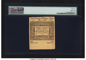 image for: Connecticut July 1, 1775 20s PMG About Uncirculated 55....