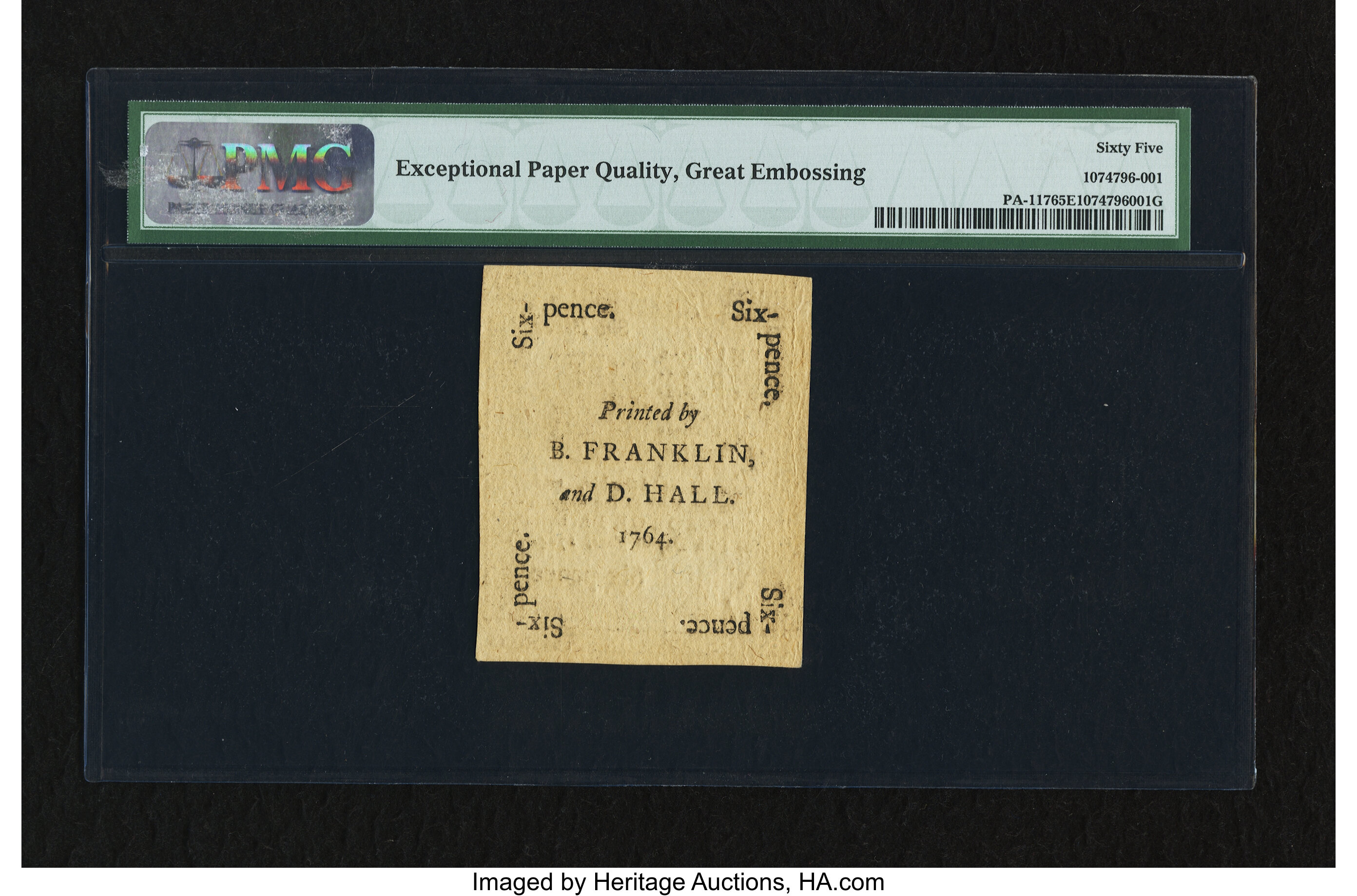 image for: Pennsylvania June 18, 1764 6d PMG Gem Uncirculated 65 EPQ....