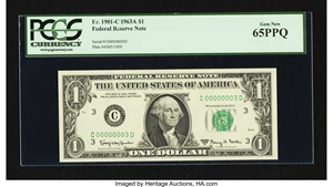 image for: Fr. 1901-C $1 1963A Federal Reserve Note. PCGS Gem New 65PPQ....