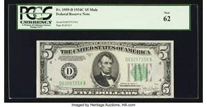 image for: Fr. 1959-D $5 1934C Mule Federal Reserve Note. PCGS New 62....
