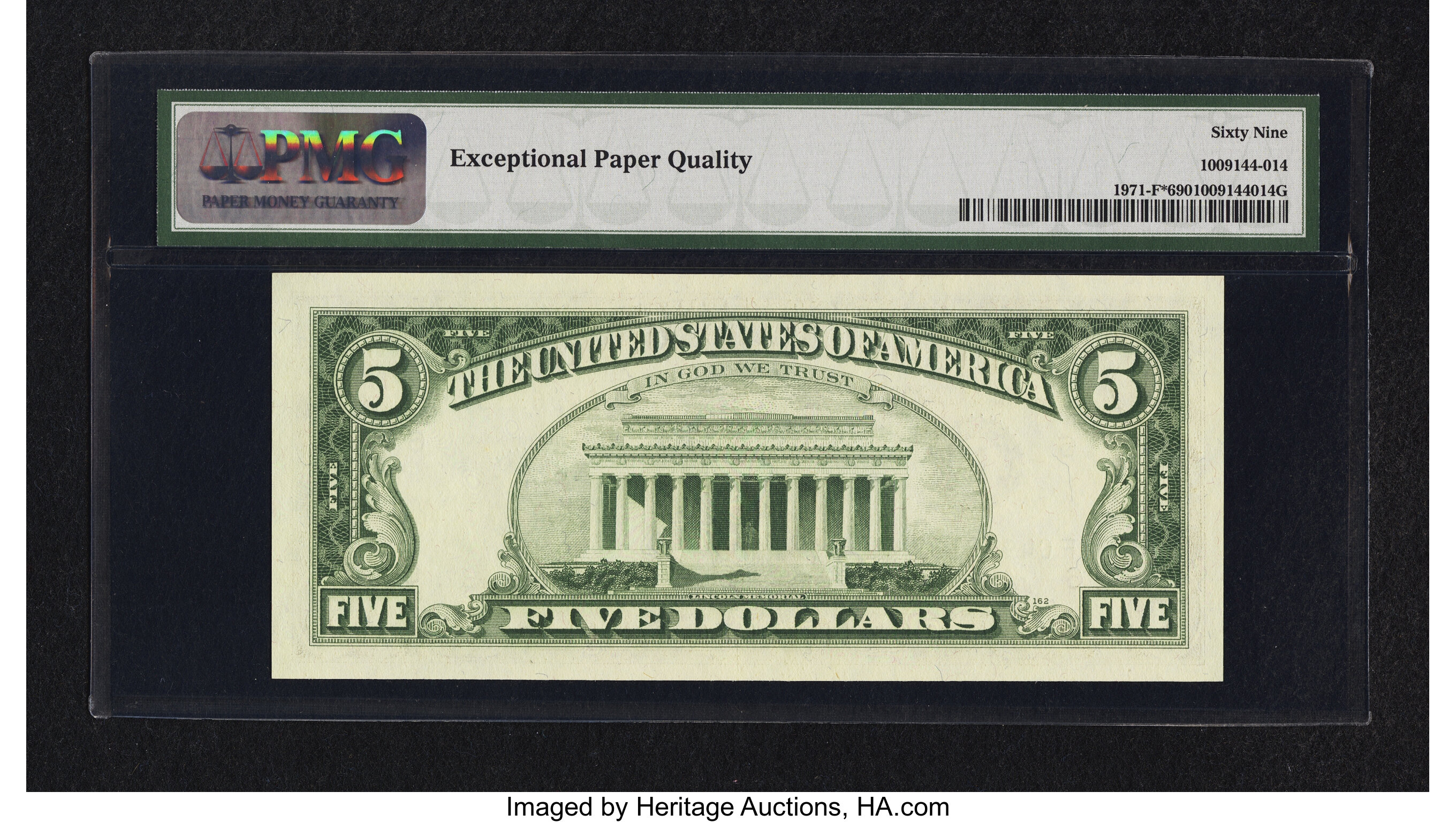 image for: Fr. 1971-F* $5 1969B Federal Reserve Note. PMG Gem Uncirculated 69 EPQ....