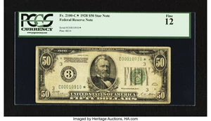 image for: Fr. 2100-C* $50 1928 Federal Reserve Note. PCGS Fine 12....