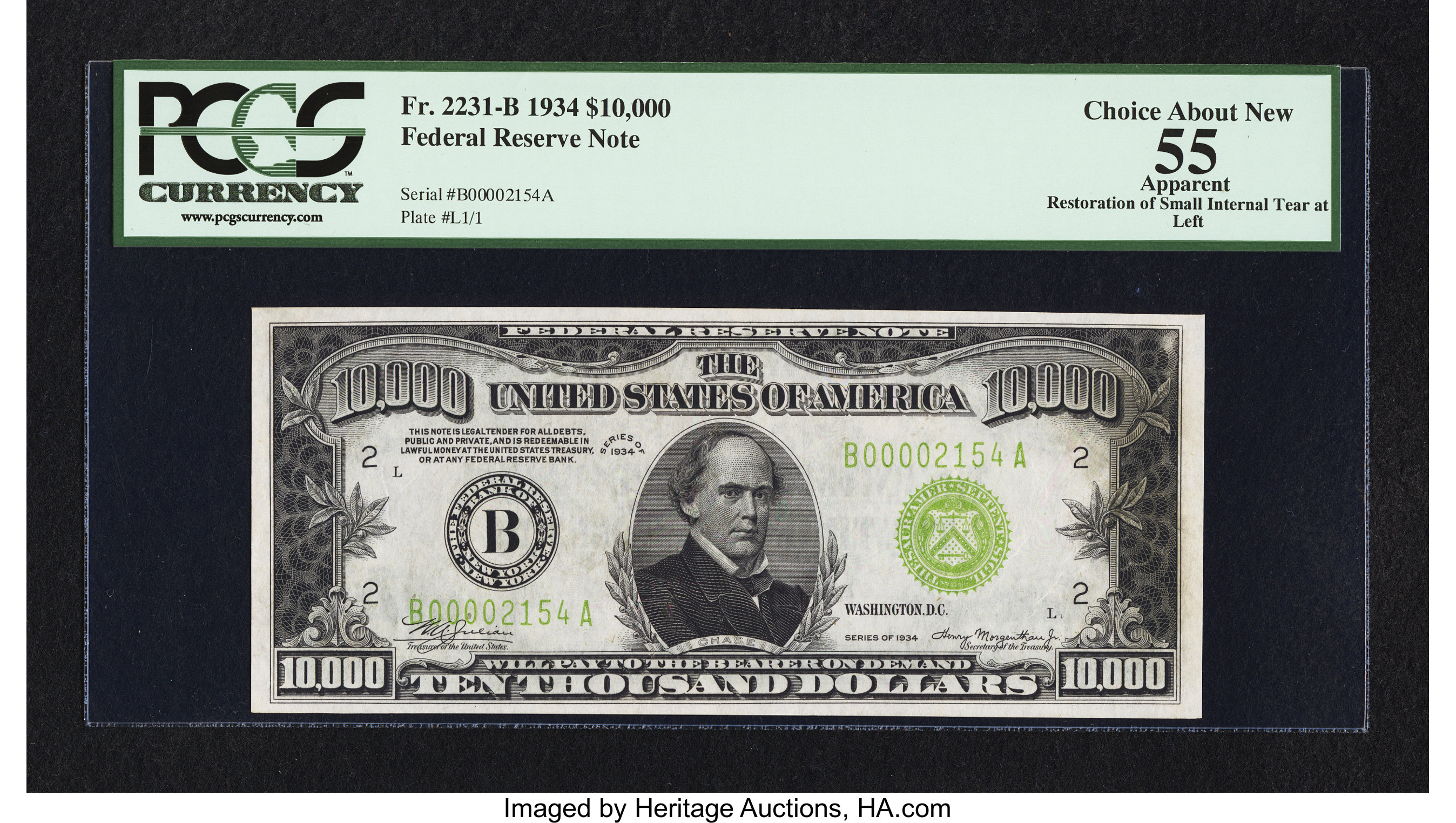 image for: Fr. 2231-B $10000 1934 Federal Reserve Note. PCGS Apparent Choice About New 55....