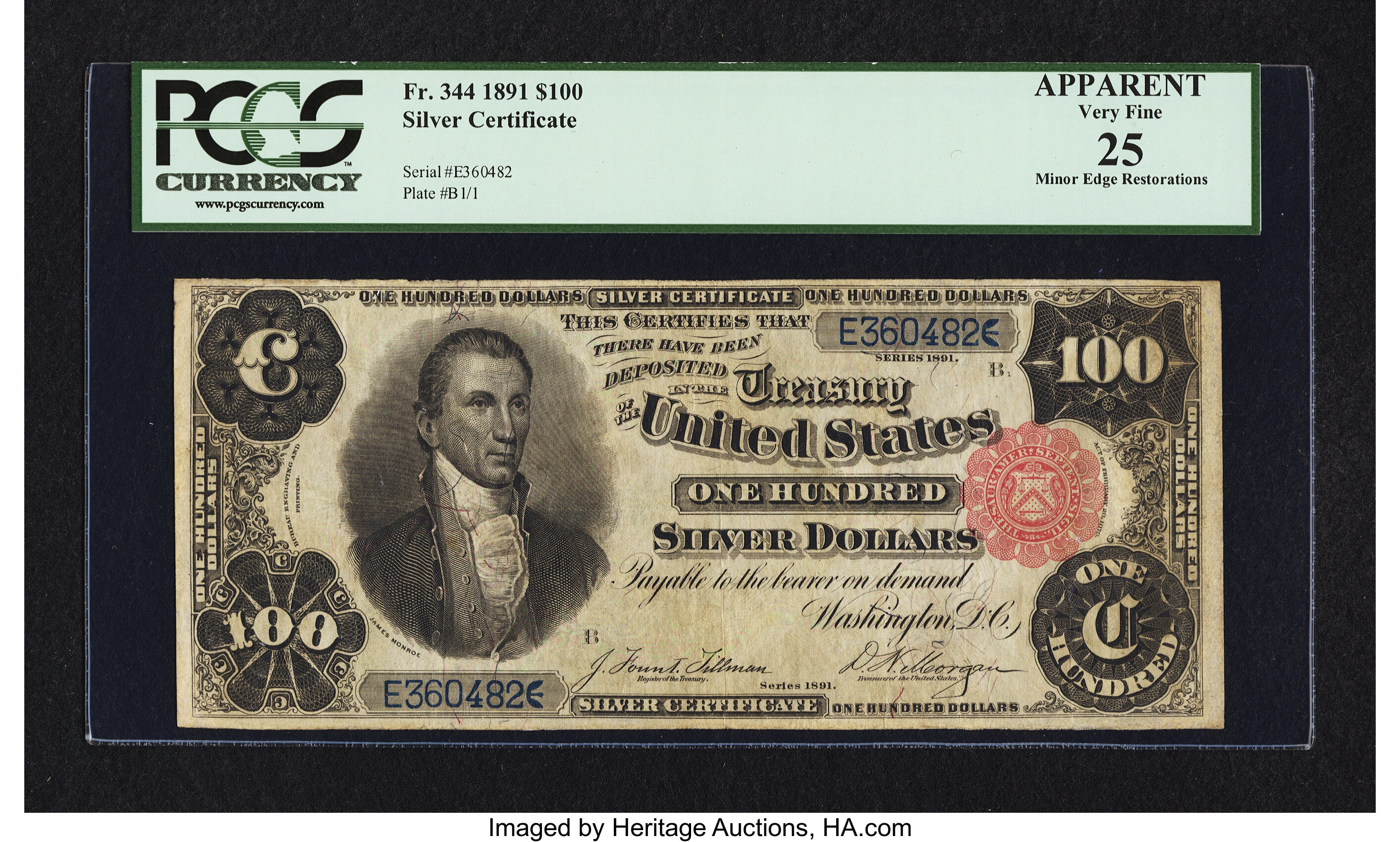 image for: Fr. 344 $100 1891 Silver Certificate PCGS Apparent Very Fine 25....