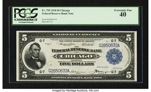 image for: Fr. 795 $5 1918 Federal Reserve Bank Note PCGS Extremely Fine 40....