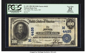 image for: Joplin, MO - $100 1902 Date Back Fr. 692 The Joplin NB Ch. # (M)4425...