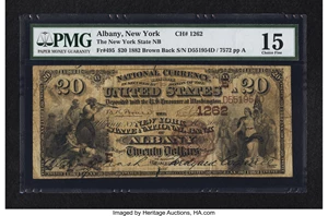 image for: Albany, NY - $20 1882 Brown Back Fr. 495 The New York State NB Ch. # (E)1262...