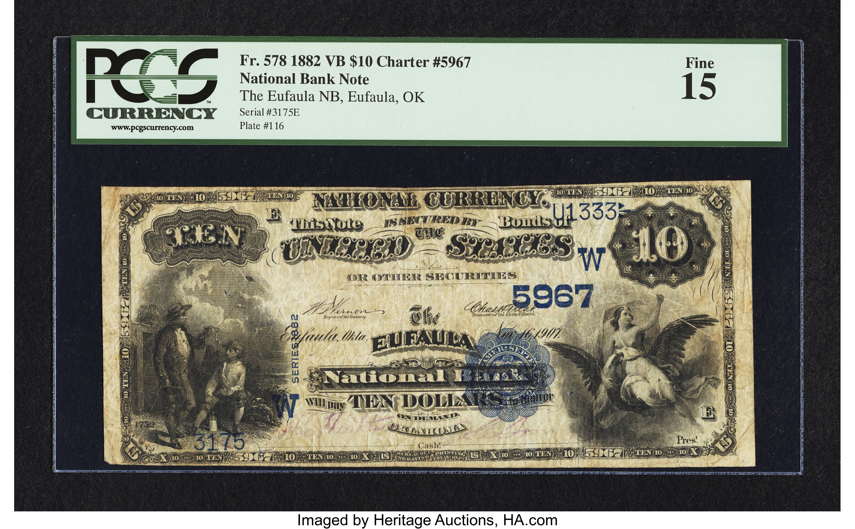 image for: Eufaula, OK - $10 1882 Value Back Fr. 578 The Eufaula NB Ch. # (W)5967...