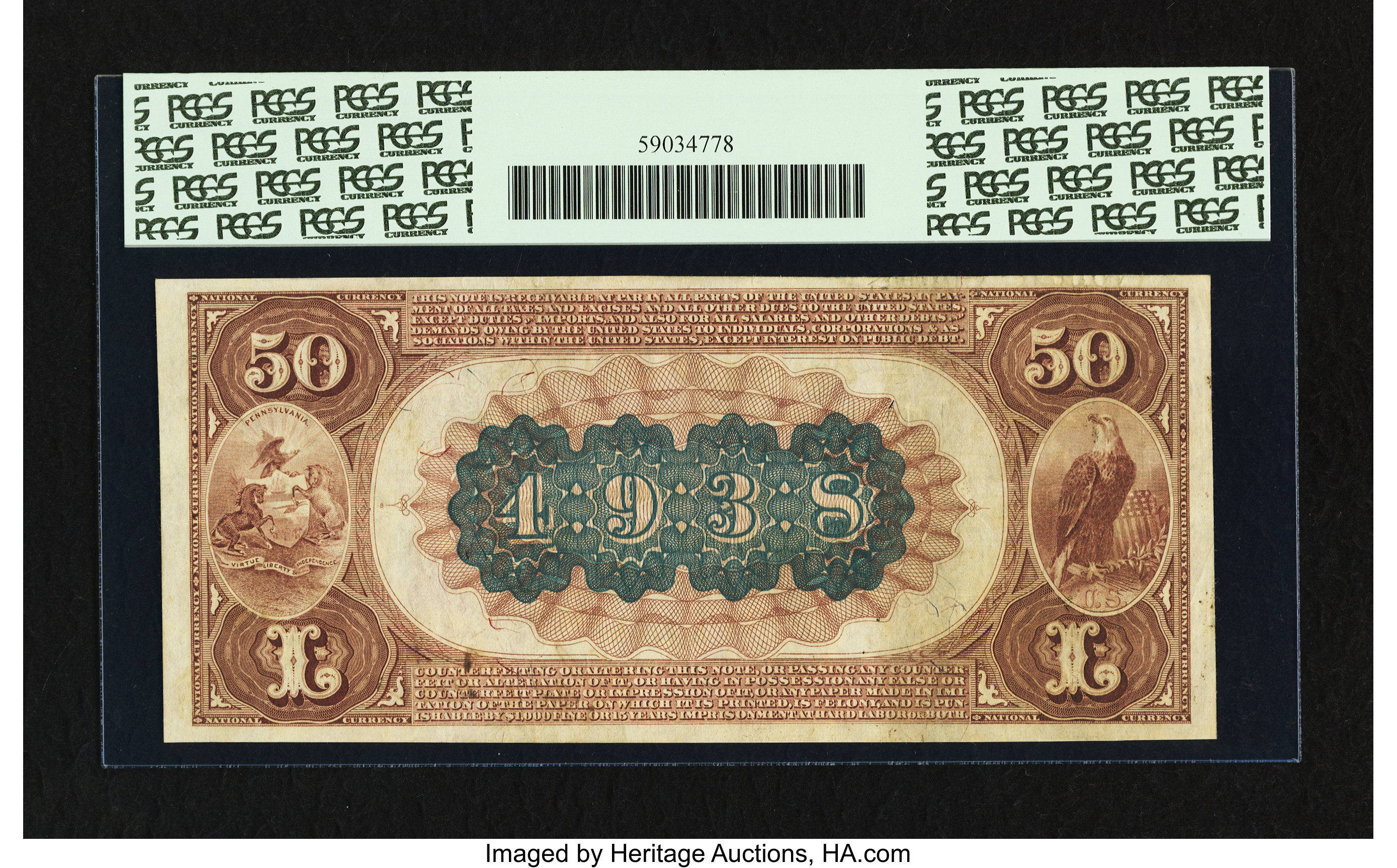 image for: Meadville, PA - $50 1882 Brown Back Fr. 515 The New First NB Ch. # 4938...