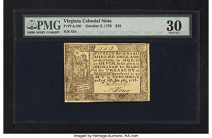 image for: Virginia October 5, 1778 $15 PMG Very Fine 30....
