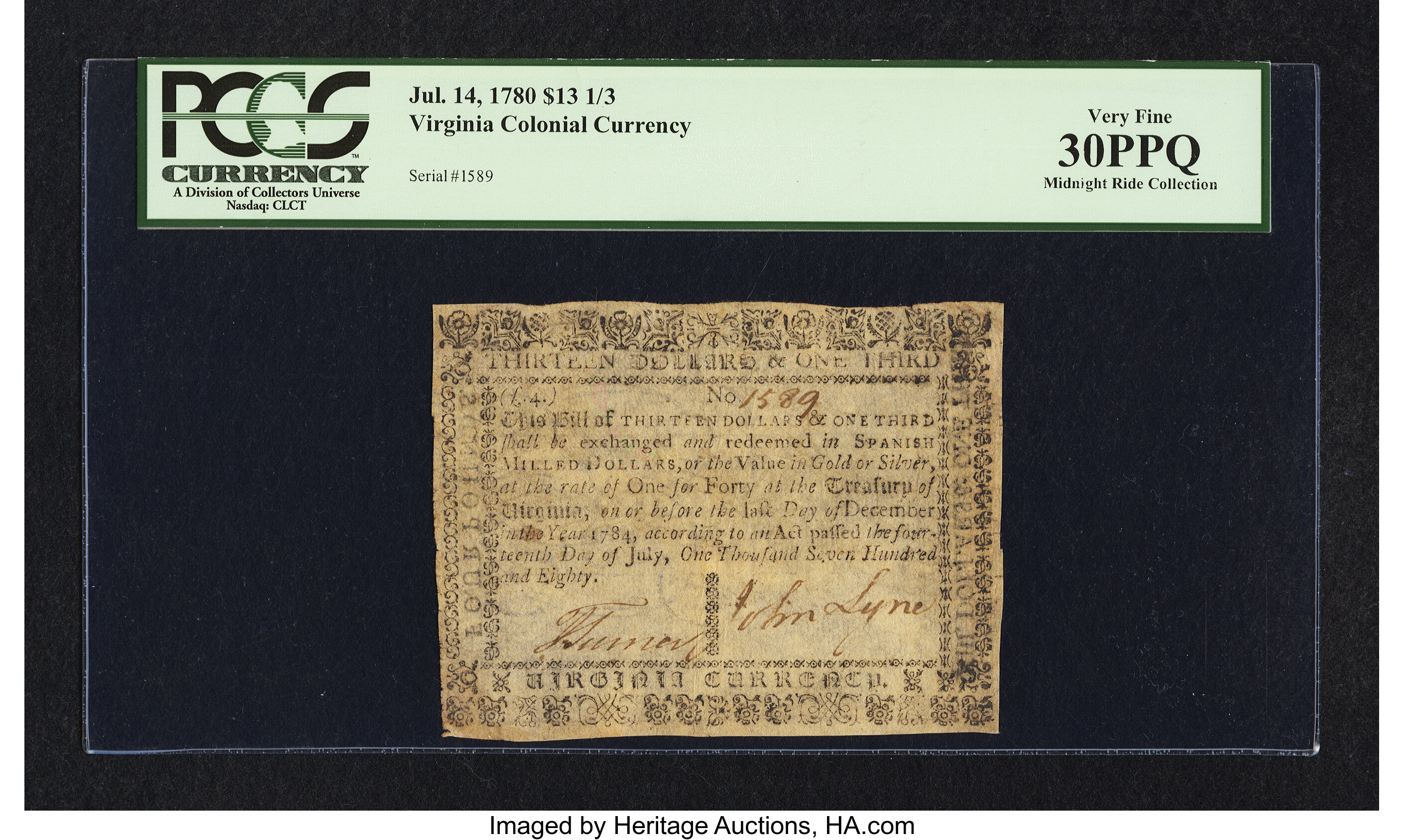 image for: Virginia July 14, 1780 13 1/3 PCGS Very Fine 30PPQ....