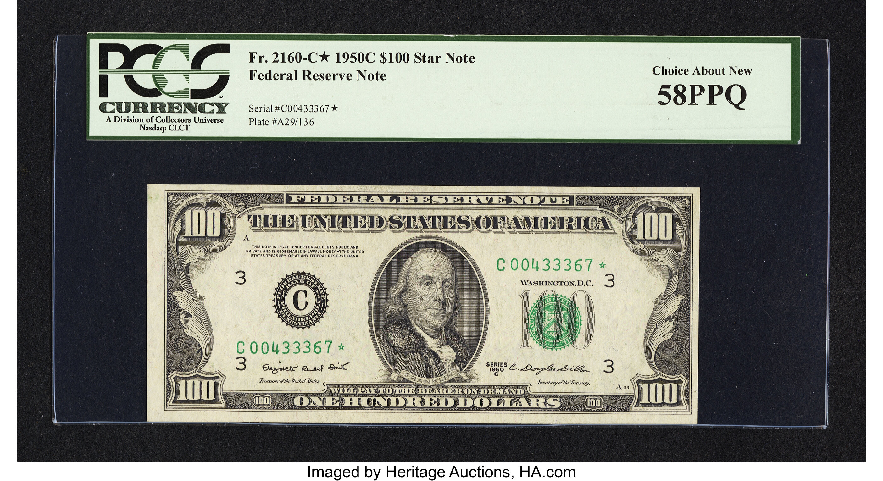 image for: Fr. 2160-C* $100 1950C Federal Reserve Star Note. PCGS Choice About New 58PPQ....