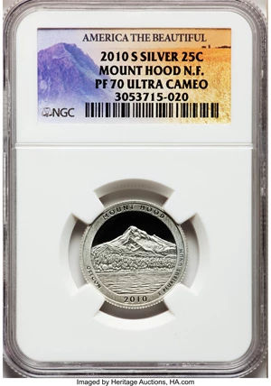 image for: 2010-S 25C Mount Hood National Forest Silver PR70 Ultra Cameo NGC. NGC Census: (0). PCGS Population (330). (#418852)...