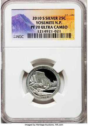 image for: 2010-S 25C Yosemite National Park Silver PR70 Ultra Cameo NGC. NGC Census: (0). PCGS Population (327). (#418840)...